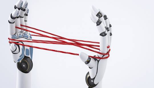 Roboterhände halten Fäden
